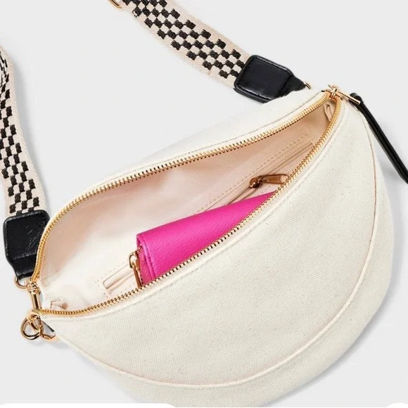 Universal Thread Cream Crossbody Bag with Checkered Strap, NWT - Picture 2 of 9